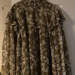 Ann Taylor Factory Olive Floral Blouse